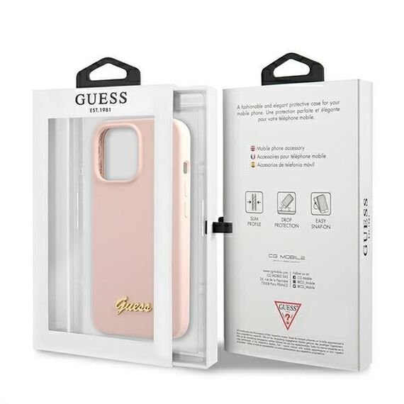 Guess GUHMP13LLSLMGLP iPhone 13 Pro / 13 6.1 "light pink / light pink hardcase Silicone Script Gold Logo Magsafe - Apple Cases - Cases - Techbox