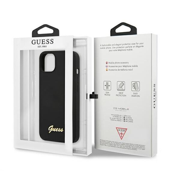 Guess GUHMP13MLSLMGBK iPhone 13 6.1" black/black hardcase Silicone Script Gold Logo Magsafe | Techbox