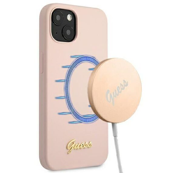 Guess GUHMP13MLSLMGLP iPhone 13 6.1 "light pink / light pink hardcase Silicone Script Gold Logo Magsafe - Apple Cases - Cases - Techbox