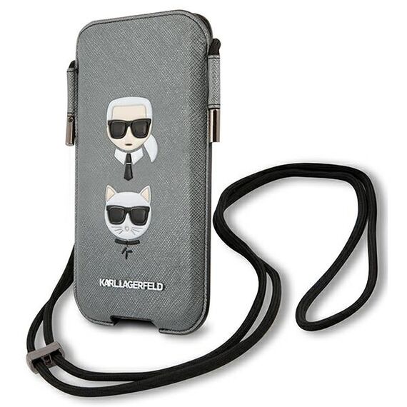 Karl Lagerfeld Handbag KLHCP12MOPHKCG 6,1 "gray / gray hardcase Saffiano Ikonik Karl &amp; Choupette Head - Uncategorized Cases (2) - Cases - Techbox