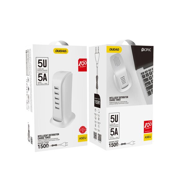 Dudao 5x USB charger with built-in EU power cable white (A5EU) | Techbox