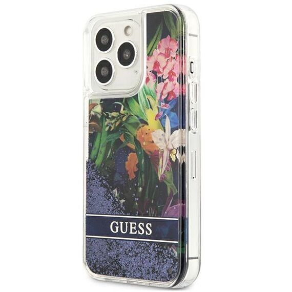 Guess GUHCP13LLFLSB iPhone 13 Pro / 13 6.1 "blue / blue hardcase Flower Liquid Glitter - Apple Cases - Cases - Techbox