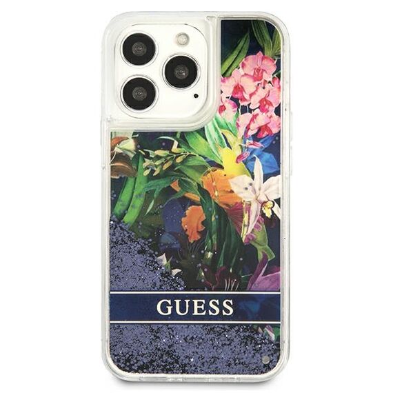 Guess GUHCP13LLFLSB iPhone 13 Pro / 13 6.1 "blue / blue hardcase Flower Liquid Glitter - Apple Cases - Cases - Techbox