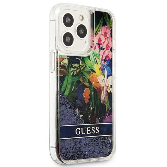 Guess GUHCP13LLFLSB iPhone 13 Pro / 13 6.1 "blue / blue hardcase Flower Liquid Glitter - Apple Cases - Cases - Techbox