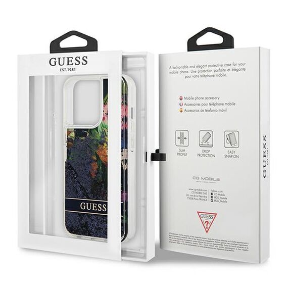 Guess GUHCP13LLFLSB iPhone 13 Pro / 13 6.1 "blue / blue hardcase Flower Liquid Glitter - Apple Cases - Cases - Techbox