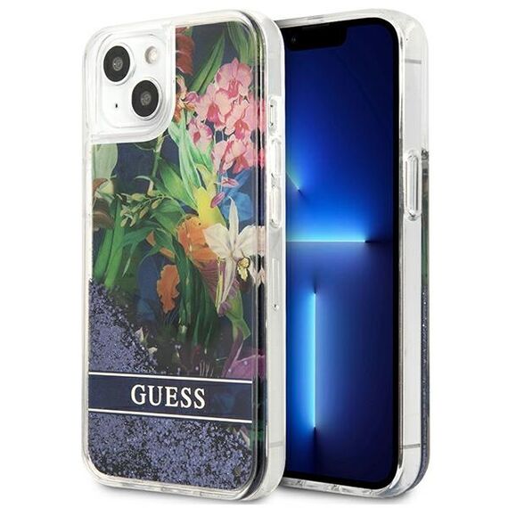 Guess GUHCP13SLFLSB iPhone 13 mini 5,4 "blue / blue hardcase Flower Liquid Glitter - Apple Cases - Cases - Techbox