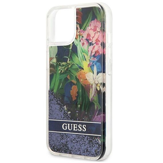 Guess GUHCP13SLFLSB iPhone 13 mini 5,4 "blue / blue hardcase Flower Liquid Glitter - Apple Cases - Cases - Techbox