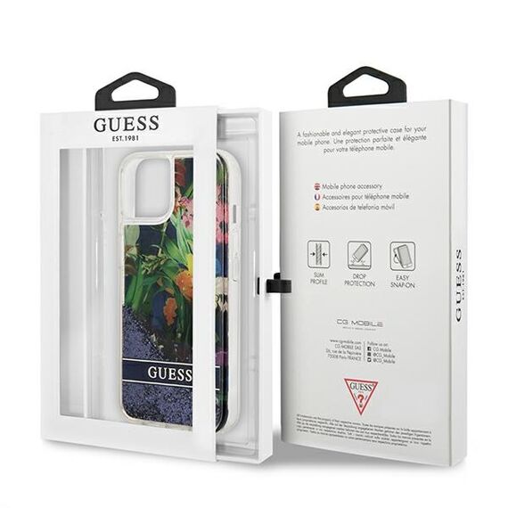 Guess GUHCP13SLFLSB iPhone 13 mini 5,4 "blue / blue hardcase Flower Liquid Glitter - Apple Cases - Cases - Techbox