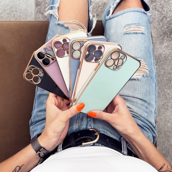 Lighting Color Case for iPhone 12 Pro Max, gel cover with a gold frame, mint | Techbox