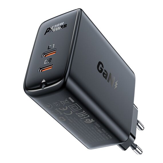 Acefast A29 PD50W GaN (USB-C + USB-C) dual port charger black - Travel Chargers - Smartphone Chargers - Techbox