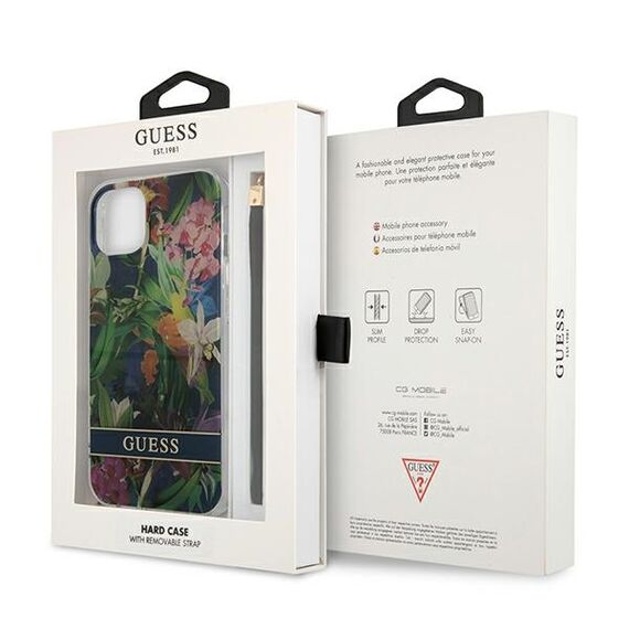 Guess GUHCP13SHFLSB iPhone 13 mini 5,4 "blue / blue hardcase Flower Strap - Apple Cases - Cases - Techbox