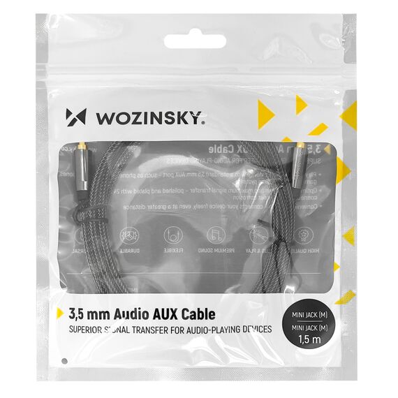 Wozinsky universal mini jack cable 2x AUX cable 3 m black - Cables & Adapters - Cables & Accessories - Techbox