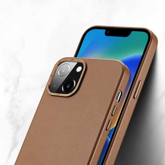 Dux Ducis Grit Leather Case for iPhone 14 Plus Elegant Faux Leather Cover (MagSafe Compatible) Brown | Techbox