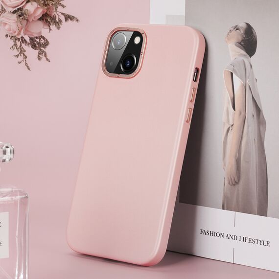 Dux Ducis Grit Leather Case for iPhone 14 Plus Elegant Faux Leather Cover (MagSafe Compatible) Pink - Apple Cases - Cases - Techbox