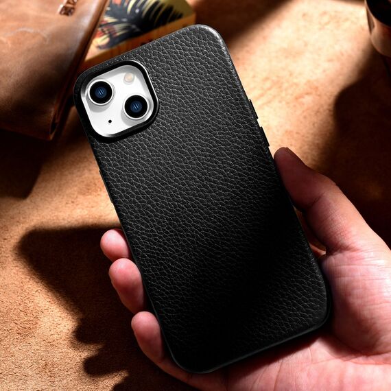 iCarer Litchi Premium Leather Case iPhone 14 Magnetic Leather Case with MagSafe Black (WMI14220709-BK) | Techbox