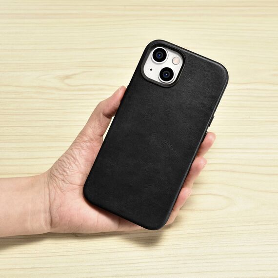 iCarer Oil Wax Premium Leather Case iPhone 14 Plus Magnetic Leather Case with MagSafe Black (WMI14220703-BK) | Techbox