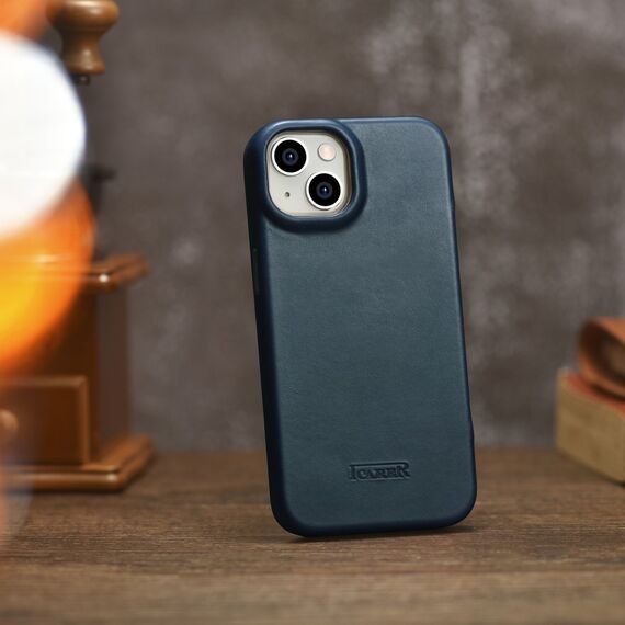 iCarer CE Oil Wax Premium Leather Folio Case iPhone 14 Plus magnetic flip case MagSafe blue (AKI14220707-BU) | Techbox