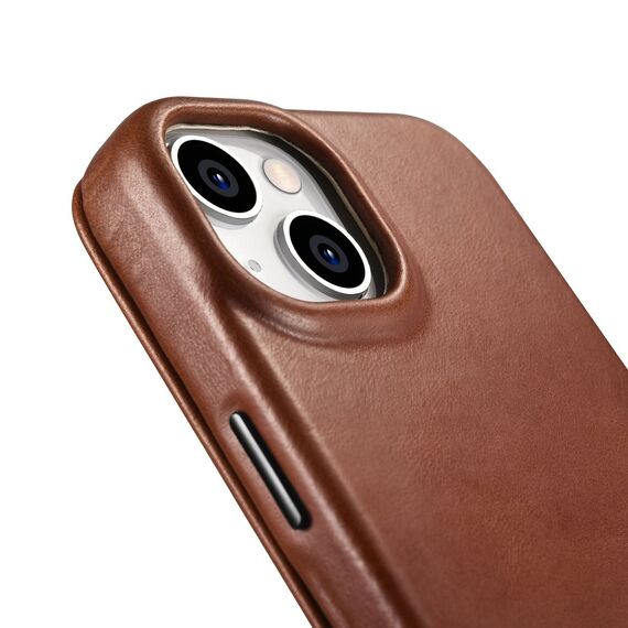 iCarer CE Oil Wax Premium Leather Folio Case iPhone 14 Plus magnetic flip case MagSafe brown (AKI14220707-BN) - Apple Cases - Cases - Techbox