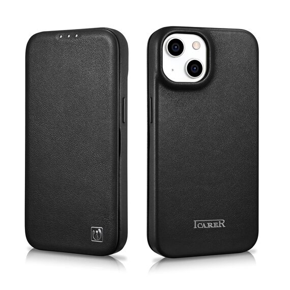 iCarer CE Premium Leather Folio Case iPhone 14 Plus Magnetic Flip Leather Folio Case MagSafe black (WMI14220715-BK) | Techbox