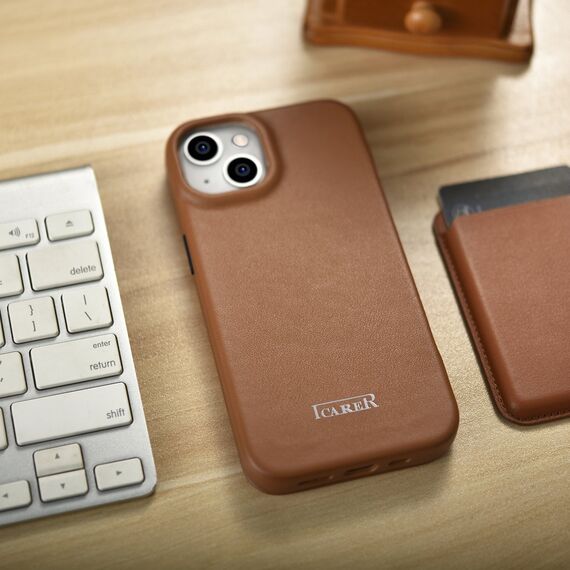 iCarer CE Premium Leather Folio Case iPhone 14 Plus Magnetic Flip Leather Folio Case MagSafe Brown (WMI14220715-BN) - Apple Cases - Cases - Techbox