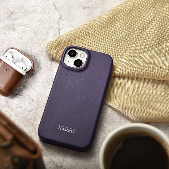 iCarer CE Premium Leather Folio Case iPhone 14 Plus Magnetic Flip Leather Folio Case MagSafe Dark Purple (WMI14220715-DP) - Apple Cases - Cases - Techbox