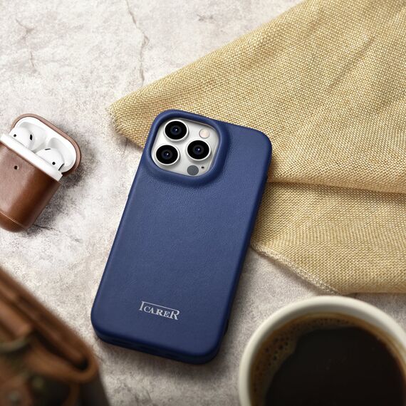 iCarer CE Premium Leather Folio Case iPhone 14 Pro Magnetic Flip Leather Folio Case MagSafe Blue (WMI14220714-BU) - Apple Cases - Cases - Techbox