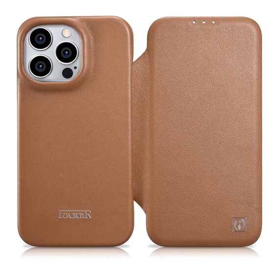 iCarer CE Premium Leather Folio Case iPhone 14 Pro Magnetic Flip Leather Folio Case MagSafe brown (WMI14220714-BN) - Apple Cases - Cases - Techbox