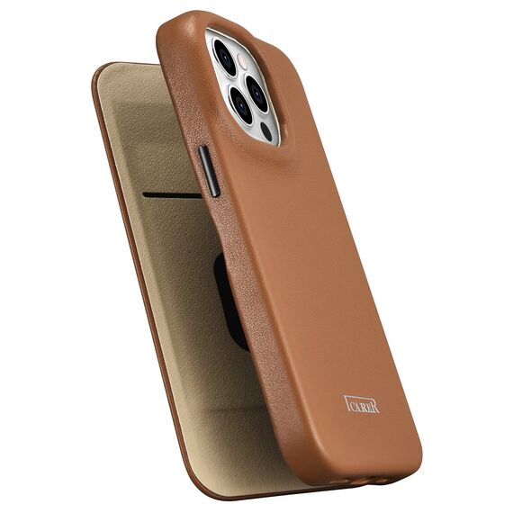 iCarer CE Premium Leather Folio Case iPhone 14 Pro Magnetic Flip Leather Folio Case MagSafe brown (WMI14220714-BN) - Apple Cases - Cases - Techbox