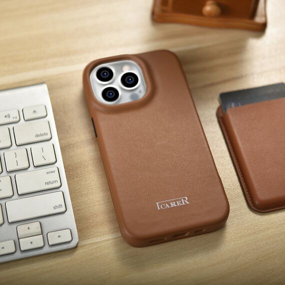 iCarer CE Premium Leather Folio Case iPhone 14 Pro Magnetic Flip Leather Folio Case MagSafe brown (WMI14220714-BN) - Apple Cases - Cases - Techbox