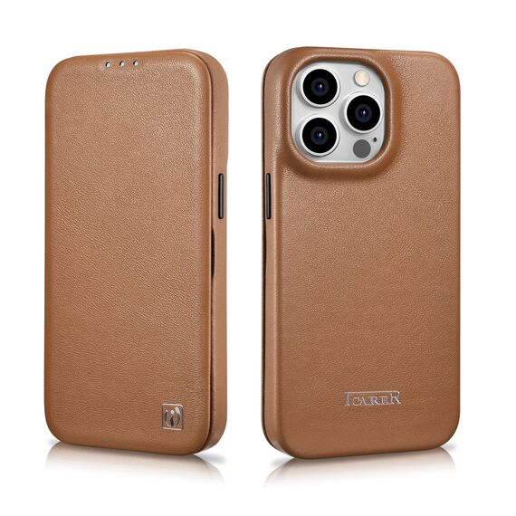 iCarer CE Premium Leather Folio Case iPhone 14 Pro Magnetic Flip Leather Folio Case MagSafe brown (WMI14220714-BN) - Apple Cases - Cases - Techbox
