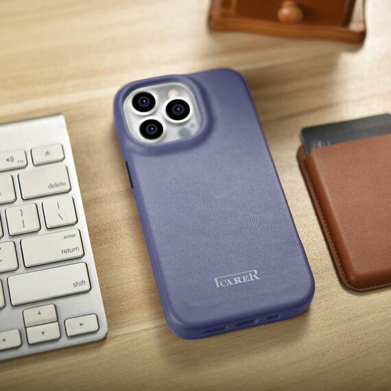 iCarer CE Premium Leather Folio Case iPhone 14 Pro Magnetic Flip Leather Folio Case MagSafe Light Purple (WMI14220714-LP) - Apple Cases - Cases - Techbox