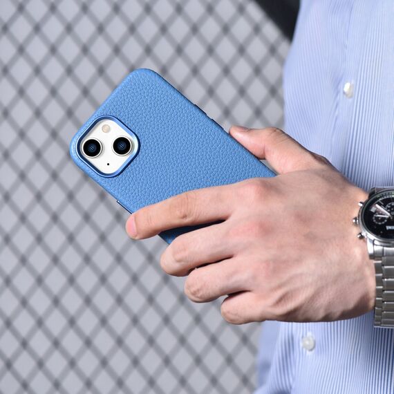 iCarer Litchi Premium Leather Case iPhone 14 Plus Magnetic Leather Case with MagSafe Light Blue (WMI14220711-LB) | Techbox