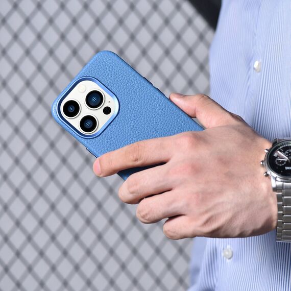 iCarer Litchi Premium Leather Case iPhone 14 Pro Max Magnetic Leather Case with MagSafe Light Blue (WMI14220712-LB) | Techbox