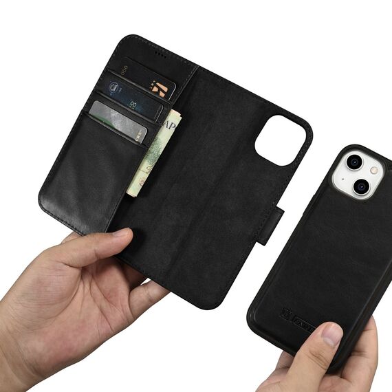 iCarer Oil Wax Wallet Case 2in1 Cover iPhone 14 Plus Anti-RFID Leather Flip Case Black (WMI14220723-BK) - Apple Cases - Cases - Techbox