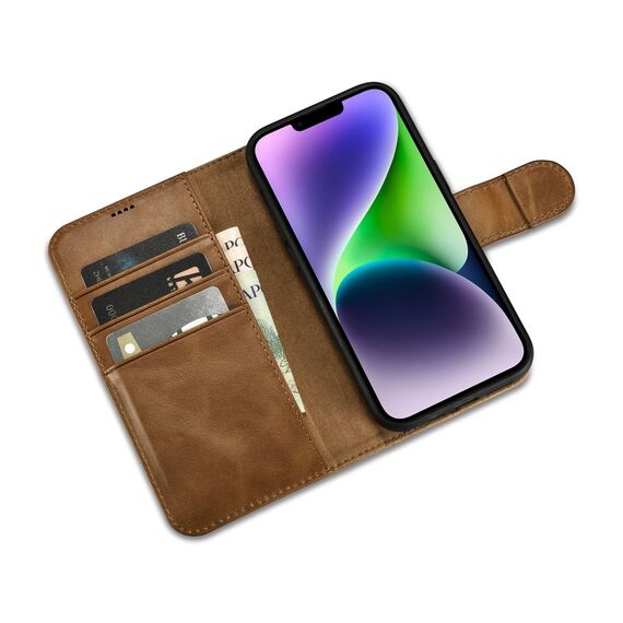 iCarer Oil Wax Wallet Case 2in1 Cover iPhone 14 Plus Anti-RFID Leather Flip Case Brown (WMI14220723-TN) | Techbox
