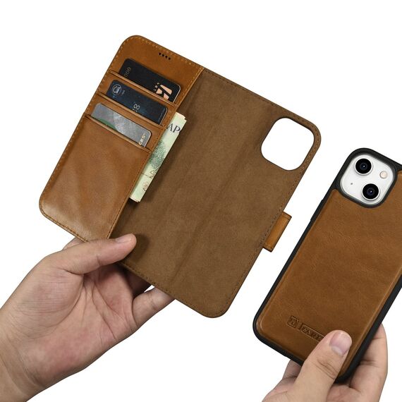 iCarer Oil Wax Wallet Case 2in1 Cover iPhone 14 Plus Anti-RFID Leather Flip Case Brown (WMI14220723-TN) | Techbox