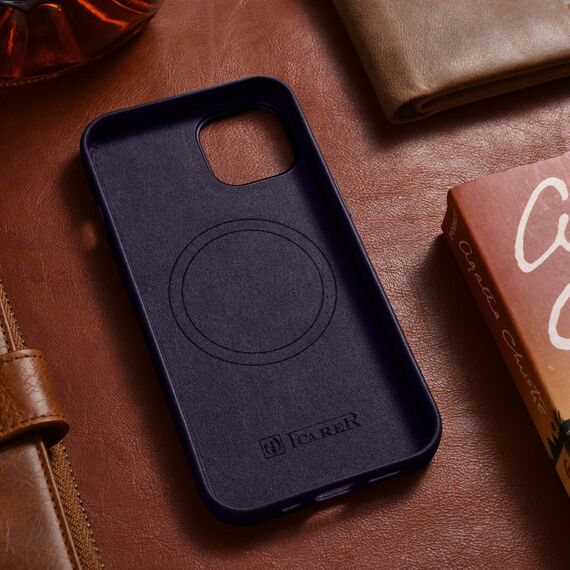 iCarer Case Leather Cover Case for iPhone 14 Plus Dark Purple (MagSafe Compatible) | Techbox