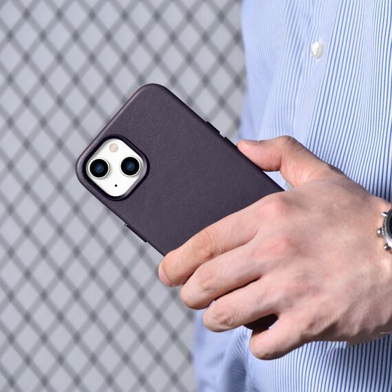 iCarer Case Leather Cover Case for iPhone 14 Plus Dark Purple (MagSafe Compatible) | Techbox