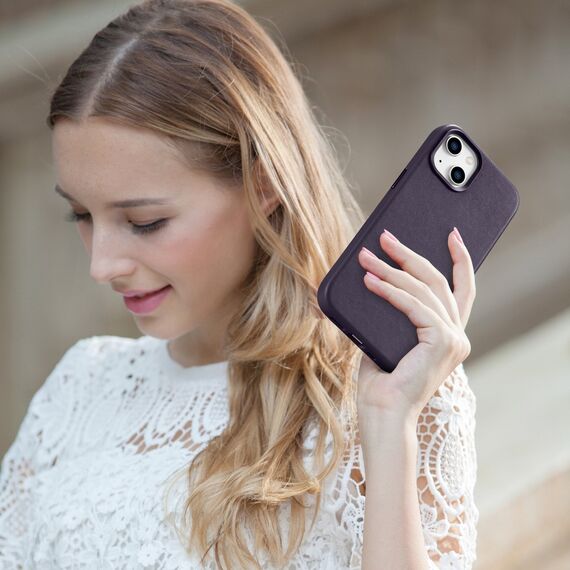 iCarer Case Leather Cover Case for iPhone 14 Plus Dark Purple (MagSafe Compatible) | Techbox