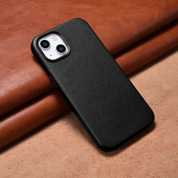 iCarer Case Leather cover for iPhone 14 Plus genuine leather case black (compatible with MagSafe) | Techbox