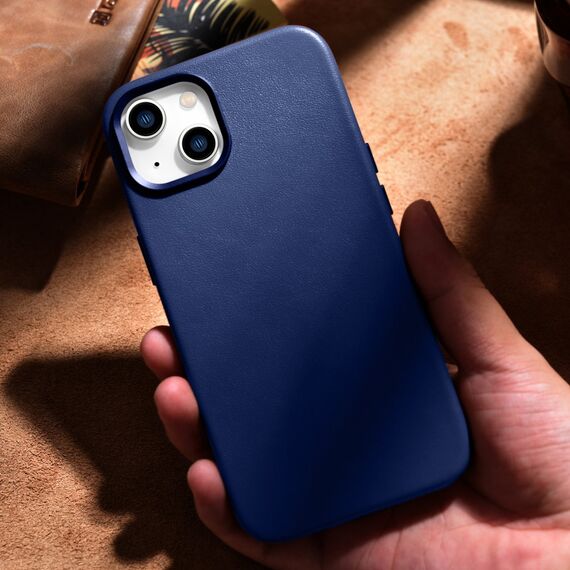 iCarer Case Leather cover for iPhone 14 Plus genuine leather case blue (compatible with MagSafe) | Techbox
