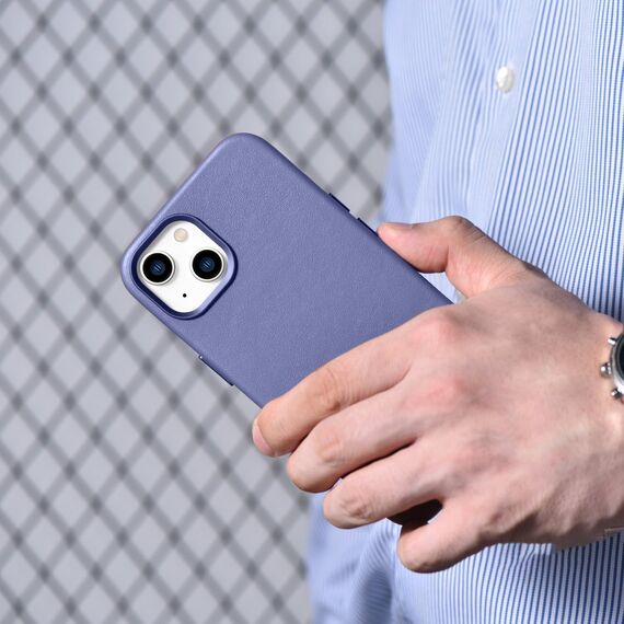 iCarer Case Leather Cover Genuine Leather iPhone 14 Plus Light Purple (MagSafe Compatible) - Apple Cases - Cases - Techbox