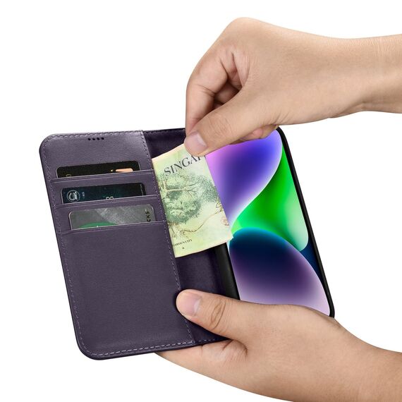 iCarer Wallet Case 2in1 Case iPhone 14 Leather Flip Cover Anti-RFID Dark Purple (WMI14220725-DP) | Techbox