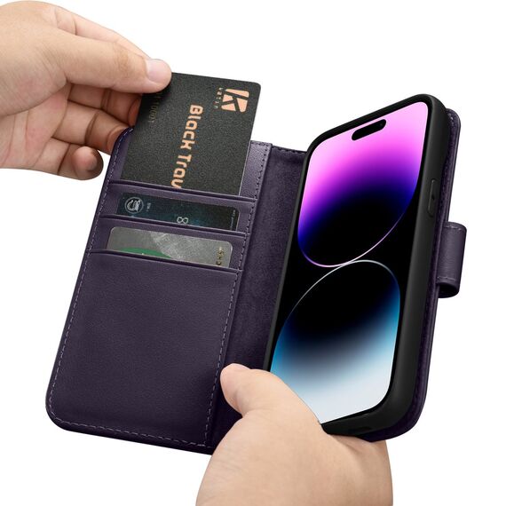 iCarer Wallet Case 2in1 Cover iPhone 14 Pro Anti-RFID Leather Flip Case Dark Purple (WMI14220726-DP) - Apple Cases - Cases - Techbox