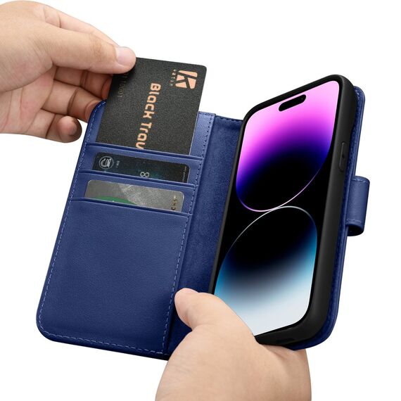 iCarer Wallet Case 2in1 Cover iPhone 14 Pro Max Leather Flip Case Anti-RFID Blue (WMI14220728-BU) | Techbox