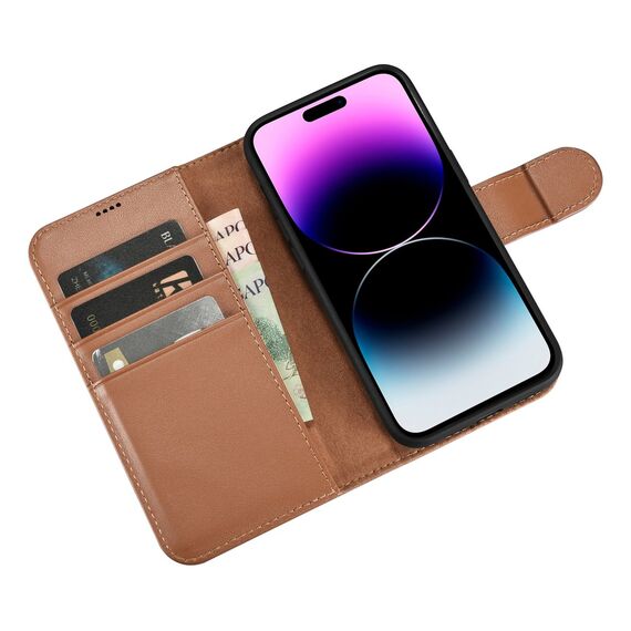 iCarer Wallet Case 2in1 iPhone 14 Pro Leather Flip Case Anti-RFID brown (WMI14220726-BN) - Apple Cases - Cases - Techbox