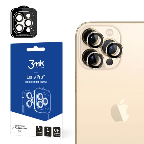 iPhone 14 Pro Max / 14 Pro 9H Camera Glass for 3mk Lens Protection Pro Series Lens - Gold | Techbox