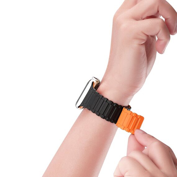 Dux Ducis Strap (Armor Version) Strap for Apple Watch SE, 8, 7, 6, 5, 4, 3, 2, 1 (41, 40, 38 mm) Magnetic Silicone Band Bracelet Black Orange - Accessories - Smartwatches & Accessories - Techbox
