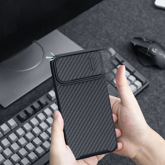 Nillkin Synthetic Fiber S Case iPhone 14 Pro case with camera cover, black | Techbox