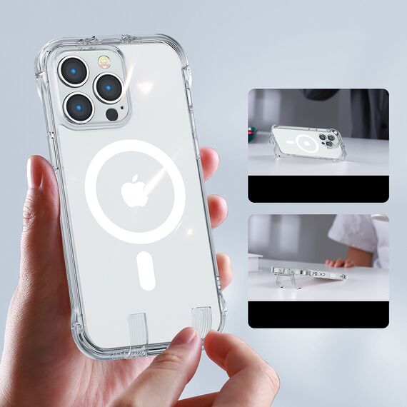 Joyroom Magnetic Defender Magnetic Case for iPhone 14 Plus Armored Case with Hooks Stand Clear (MagSafe Compatible) - Apple Cases - Cases - Techbox